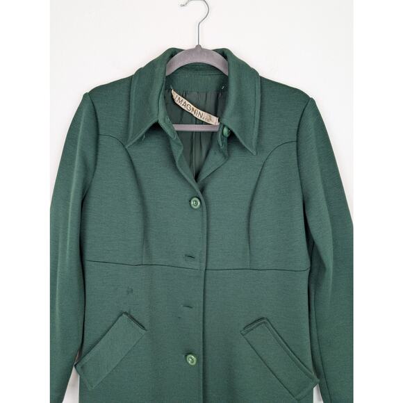 I. Magnin Pea Coat Knitted Wool Vintage 60s Duster Classic Winter Green Size 14 - Picture 4 of 16